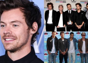 Harry Styles, cantor que saiu da One Direction para o estrelato solo, ganhou 3 Grammys e tem uma fortuna de US$ 120 milhões e o grupo One Direction - Créditos: depositphotos.com / s_bukley - Créditos: depositphotos.com / Jean_Nelson - Créditos: depositphotos.com / Image Press Agency