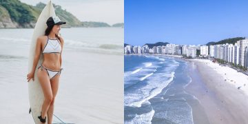 Brasileiros comemoram o destino que é um paraíso para os surfistas e amantes do mar no litoral paulista