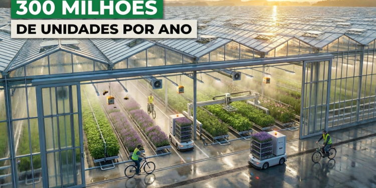 Com o tamanho de 80 campos de futebol e 1,4 km de vidro, a maior estufa do continente produz 300 milhões de plantas por ano sem depender de agrotóxicos