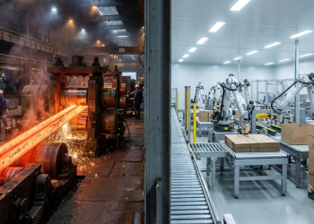 Metal incandescente esticado como chiclete: a força bruta da fábrica de vergalhões e o contraste hipnotizante com a automação que dobra e cola caixas de papelão em segundos