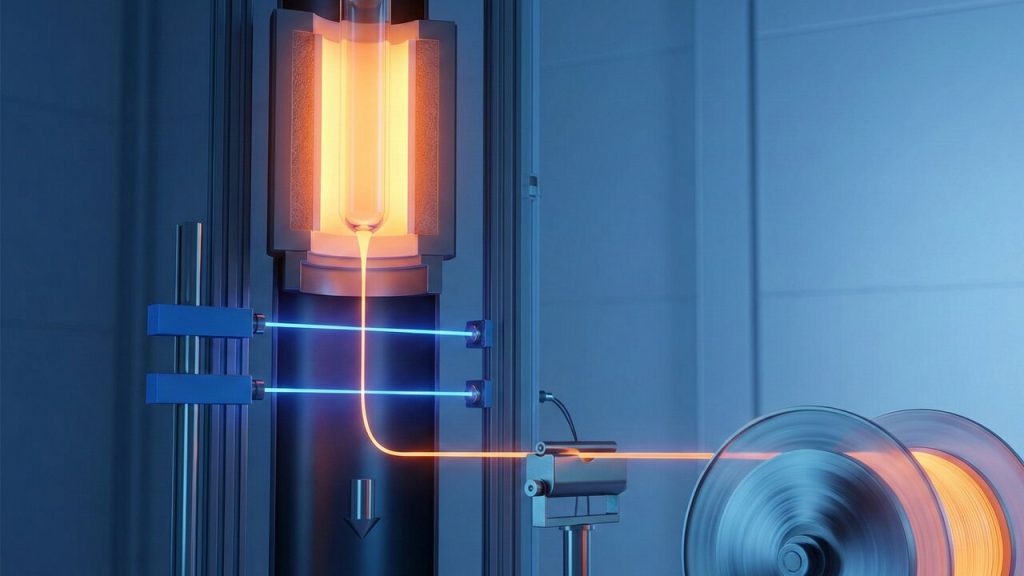 Com vidro derretido a 2.000°C e puxado em alta velocidade, a engenharia cria os fios de fibra óptica que conectam o mundo