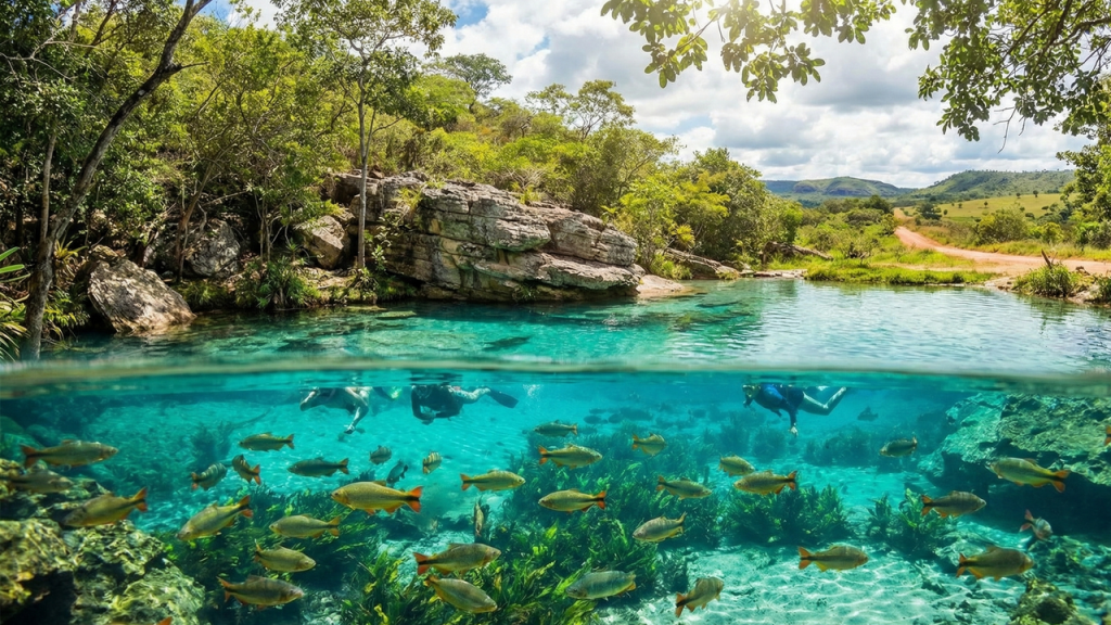 Cidade fundada em 1965 encanta com águas cristalinas, grutas e ecoturismo no Mato Grosso