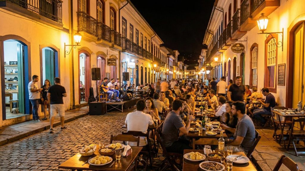 Rua histórica de Ouro Preto vira um museu a céu aberto; com seu casario colonial e calçamento de pedra, ela respira a história do Brasil