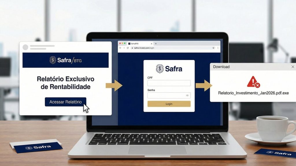 Se você tem conta no BTG ou Safra, cuidado com e-mails que pedem para baixar relatórios