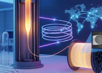 Com vidro derretido a 2.000°C e puxado em alta velocidade, a engenharia cria os fios de fibra óptica que conectam o mundo