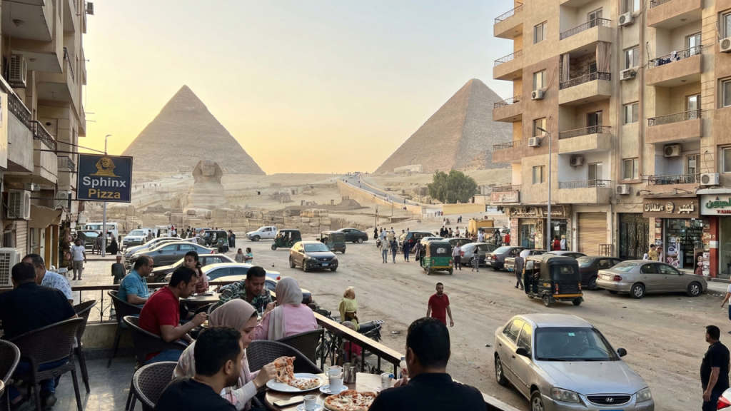 Almoçando com vista para a eternidade: a cidade caótica onde o fast-food fica de frente para pirâmides milenares