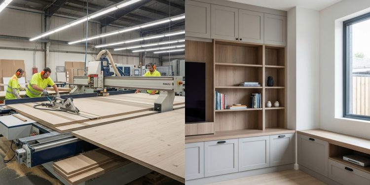 Toneladas de madeira tratada e colada: é assim que surgem os móveis planejados