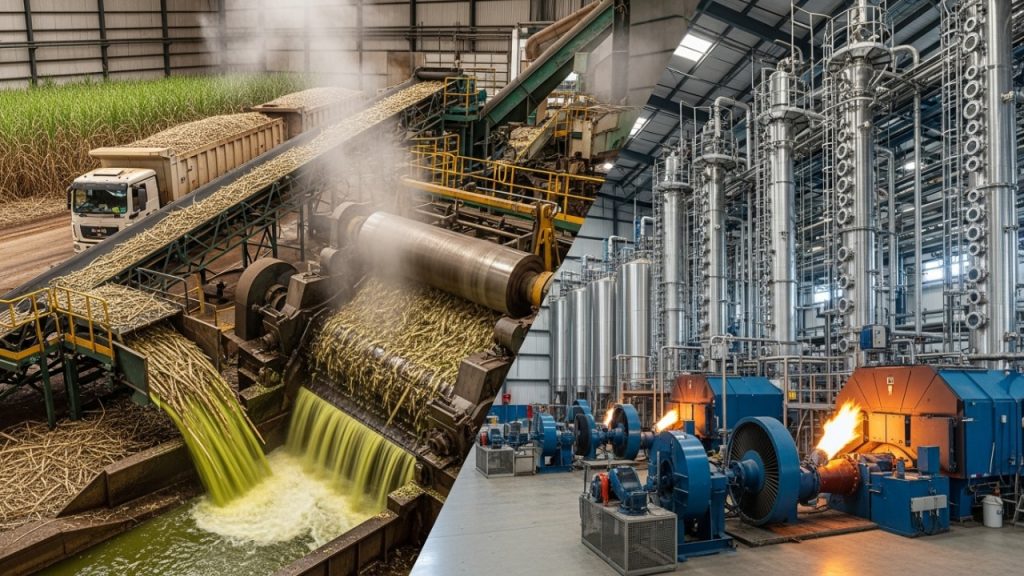 Com toneladas de cana esmagadas todos os dias, é assim que o açúcar e o etanol nascem nos engenhos modernos