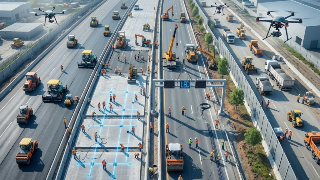 Construção acelerada de estação ferroviária na China envolvendo grande força de trabalho