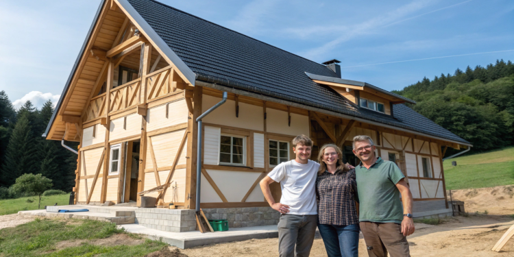 3 amigos construíram uma casa de madeira alemã: todas as etapas da construção explicadas passo a passo