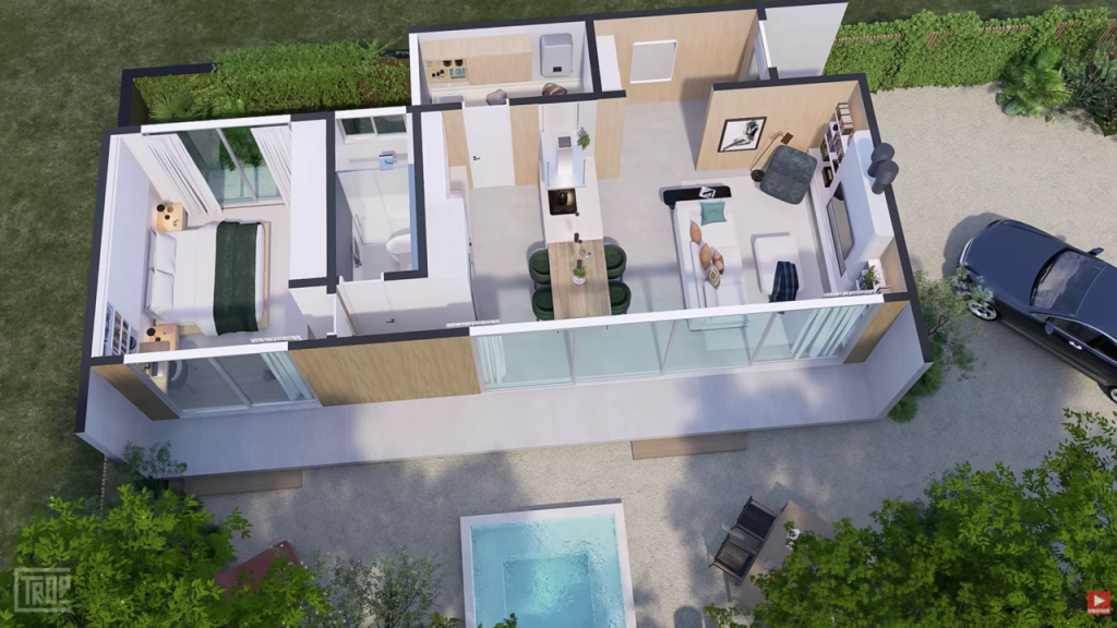 Projeto minimalista para casal jovem com iluminação natural, layout aberto e ambientes funcionais