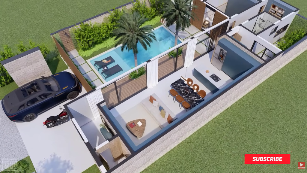 Casa integrada com pátio, jardim, sala, cozinha, 2 quartos e banheiro social para famílias