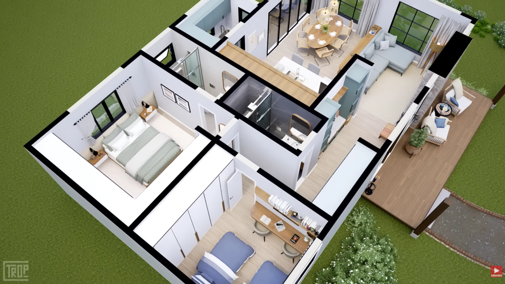 Projeto residencial que une rusticidade externa e interiores modernos para conforto diário da família