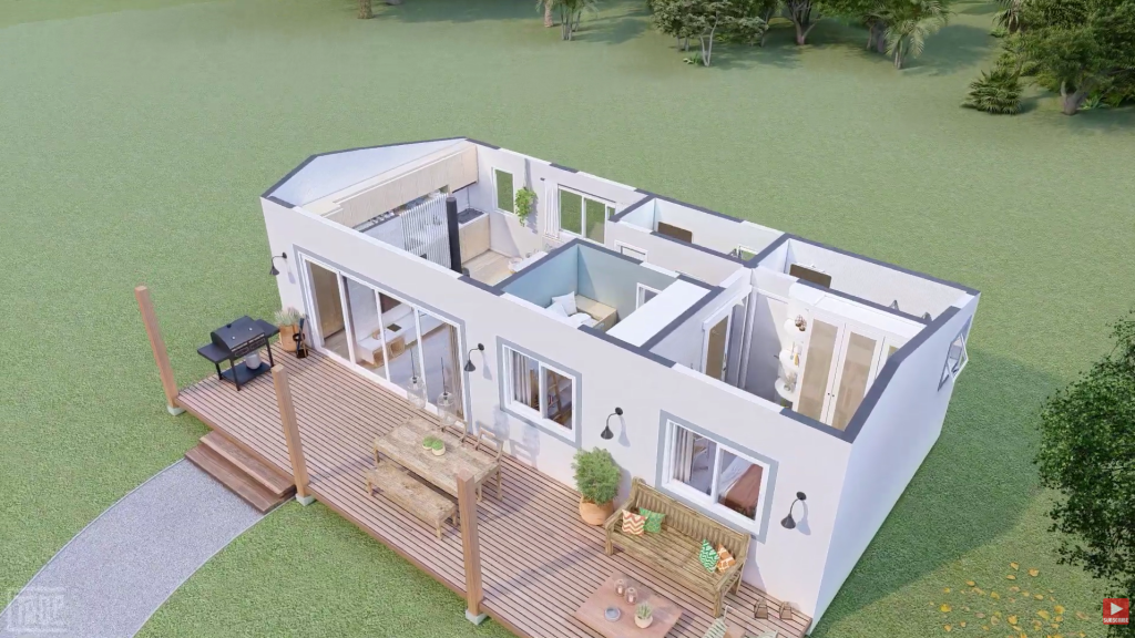 Casa de campo aconchegante com 2 a 3 quartos, varanda e circulação fluida para família moderna