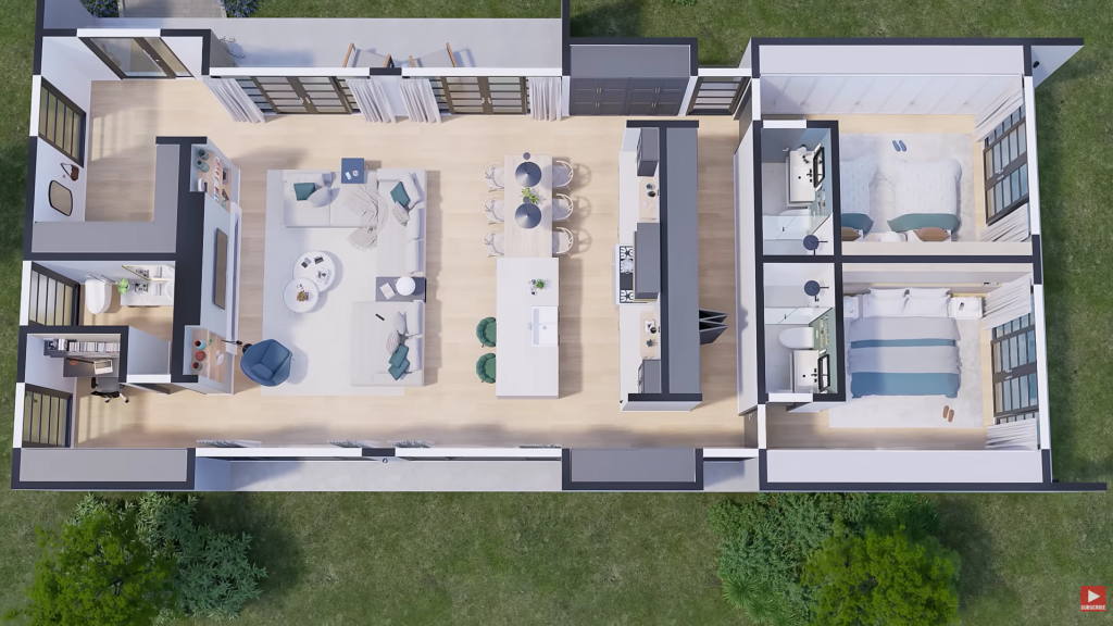 Casa de campo moderna e aconchegante com varanda integrada e ambientes funcionais para lazer