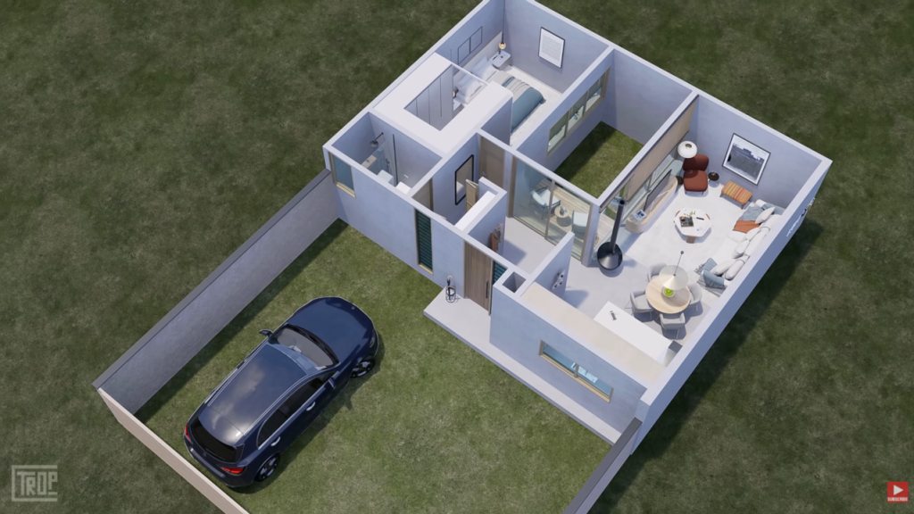 Casa pequena e moderna de 65 metros quadrados com pátio incrível no fundo do terreno une conforto e estilo