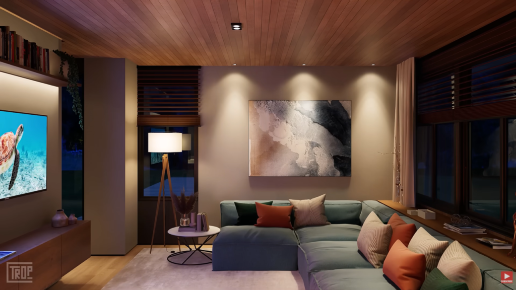 Casa pequena e moderna com pátio central e ambientes integrados para conforto e praticidade