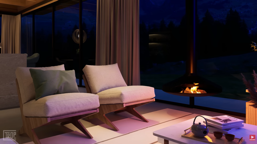 Casa moderna e sofisticada com áreas sociais integradas, madeira aparente e espaços multifuncionais para famílias