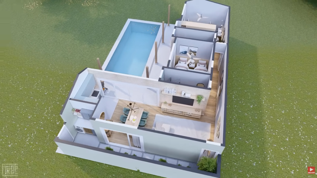 Esta residência em L une funcionalidade, integração e estética rústica para criar refúgio acolhedor de 2 dormitórios