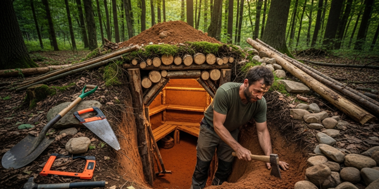 Homem constrói incrível cabana subterrânea na floresta usando apenas ferramentas manuais
