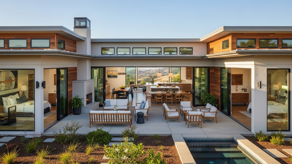 Essa casa em U com 2 suítes e pátio central oferece integração, conforto e lazer diário