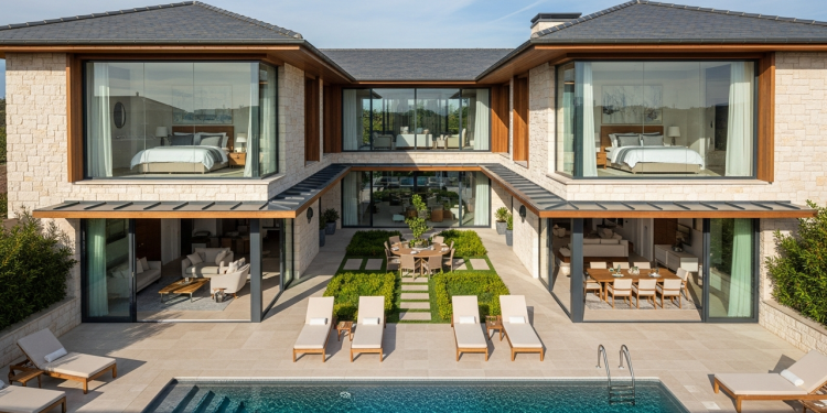 Essa casa em U com 2 suítes e pátio central oferece integração, conforto e lazer diário