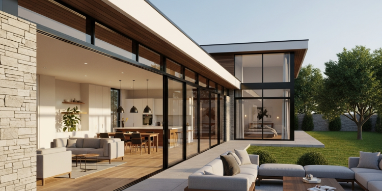 Casa linear moderna com 2 suítes, sala integrada e iluminação natural para famílias pequenas