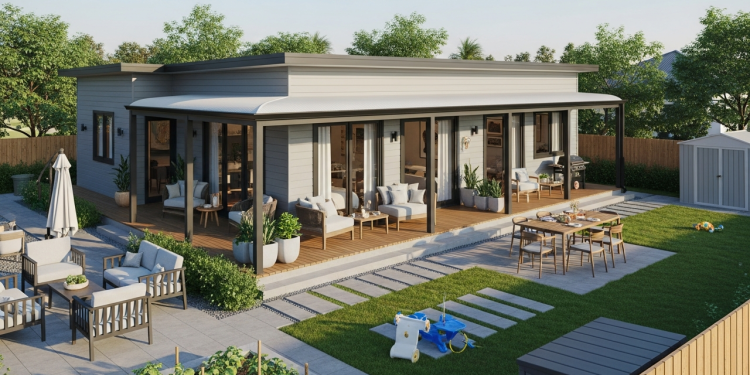 Casa térrea linear com 3 dormitórios, varanda contínua e quintal funcional para famílias urbanas
