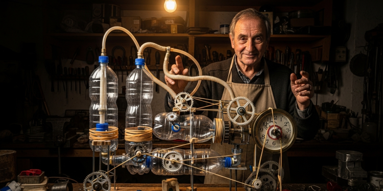 Sozinho, ele fez um motor de energia usando somente garrafas e engrenagens simples