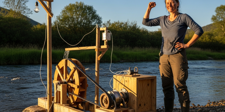 Sozinha, ela fez uma central hidroeléctrica primitiva em poucos passos