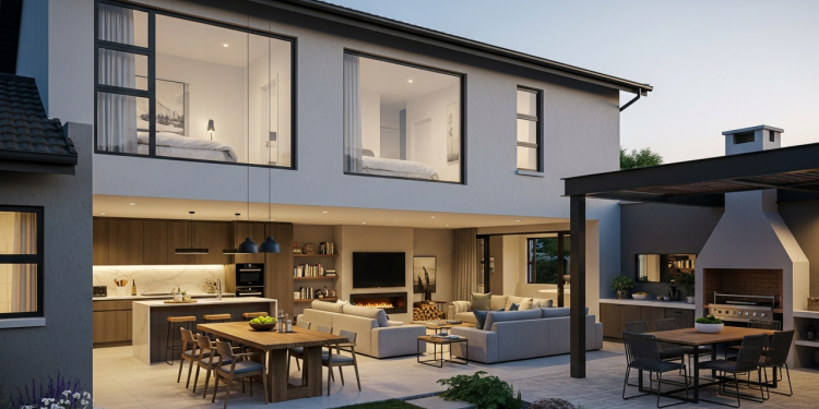 Casa térrea de 140 metros quadrados com pé-direito duplo, 3 dormitórios e quintal funcional em Alphaville