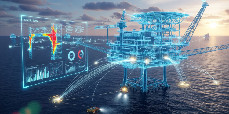 Gêmeos digitais criam réplicas virtuais de plataformas offshore para prever falhas estruturais em tempo real e evitar desastres ambientais no oceano