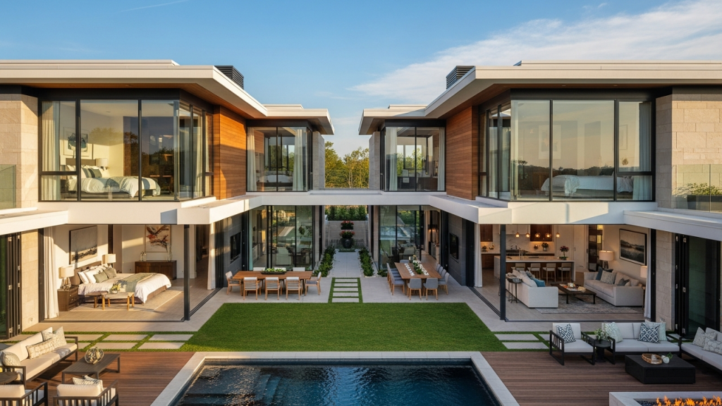 Essa casa em U com 2 suítes e pátio central oferece integração, conforto e lazer diário