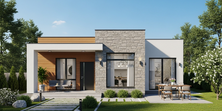 Projeto de casa térrea linear de 115 metros quadrados com 3 dormitórios e quintal otimiza espaço e qualidade de vida