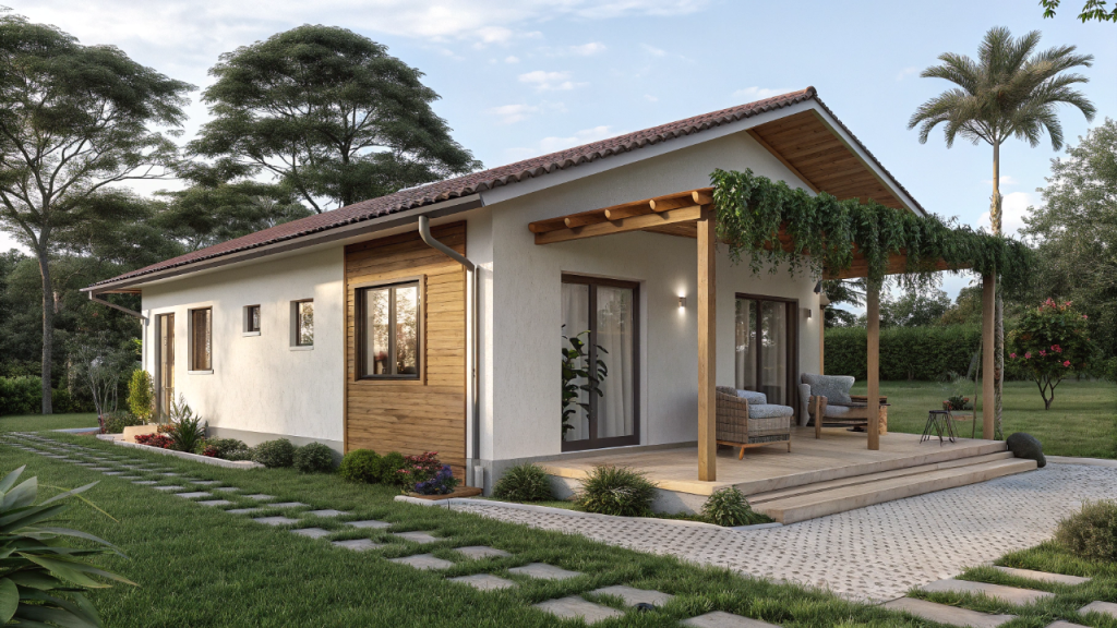 Casa compacta funcional de 74 metros quadrados une conforto térmico, baixo custo e excelente aproveitamento