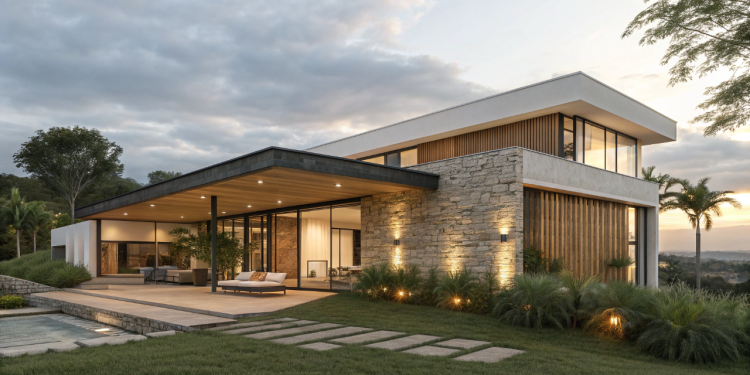 Casa térrea modular simples e aconchegante une integração com a natureza e funcionalidade moderna