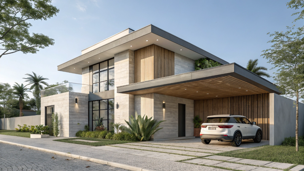 Casa contemporânea compacta de 60 metros quadrados com 2 quartos e suíte une conforto, eficiência e design
