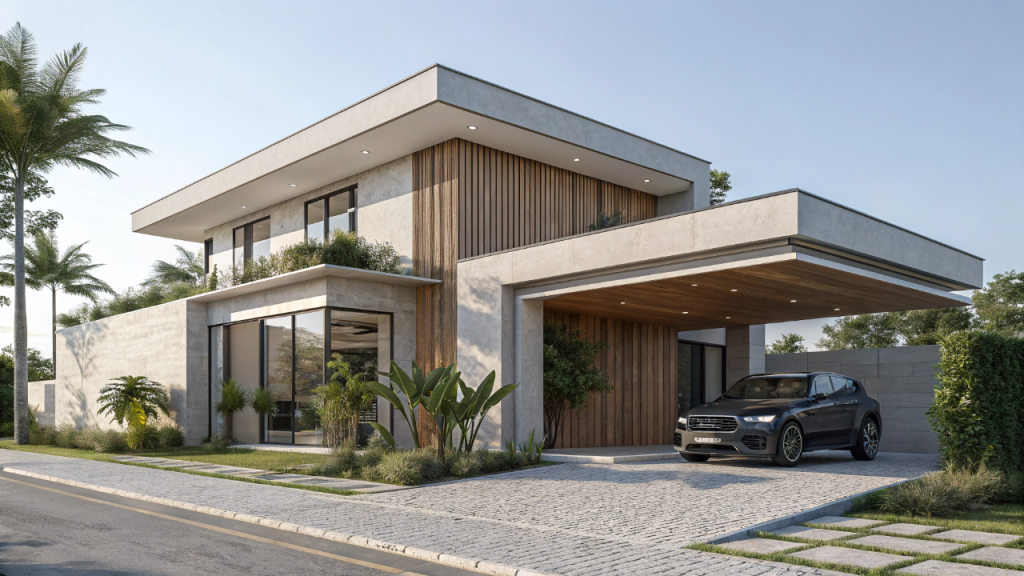 Casa contemporânea compacta de 60 metros quadrados com 2 quartos e suíte une conforto, eficiência e design