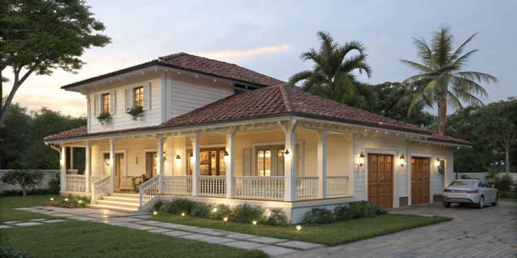 Casa térrea clássica com 3 quartos, varanda frontal e telhado colonial para rotina familiar