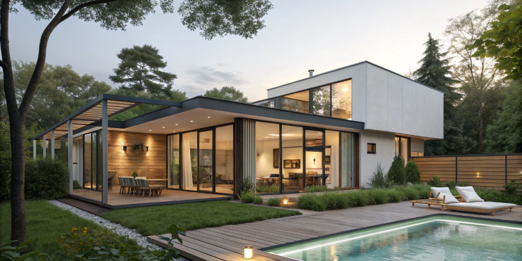 Casa compacta com jardim e piscina: conforto, praticidade e integração perfeita em espaço reduzido