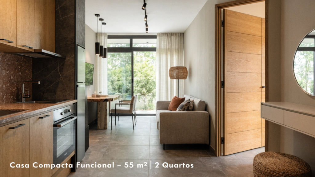 Casa compacta funcional de 55 metros quadrados com 2 quartos que une conforto, economia e praticidade urbana