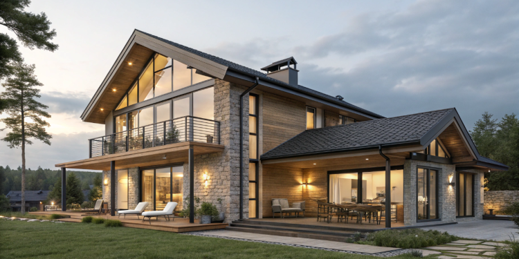 Casa de campo moderna e aconchegante com varanda integrada e ambientes funcionais para lazer