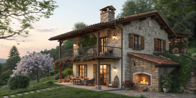 Casa de campo charmosa de 70 metros quadrados com varanda, lareira e integração completa com a natureza