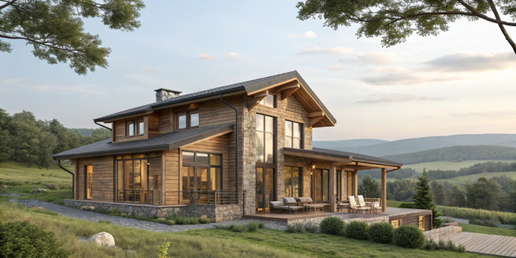 Casa de campo simples e elegante que une conforto, estilo rústico e integração com a natureza