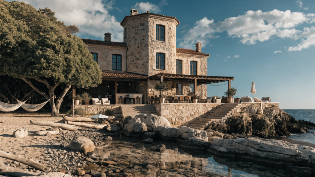 Casa mediterrânea com 3 quartos, área gourmet e integração total com a natureza