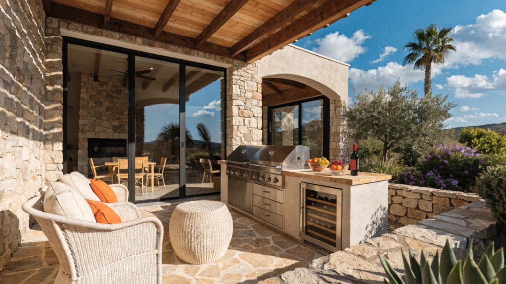 Casa mediterrânea de 145 metros quadrados com varanda gourmet e jardim integrado para conforto total