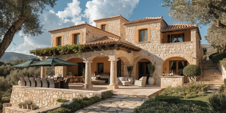Casa mediterrânea de 145 metros quadrados com varanda gourmet e jardim integrado para conforto total