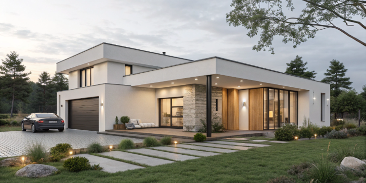 Casa minimalista térrea com fachada clean, 2 quartos e ambientes integrados para rotina prática