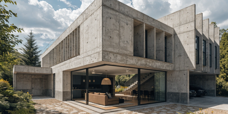 Casa moderna em concreto aparente com layout funcional e alto conforto térmico para famílias