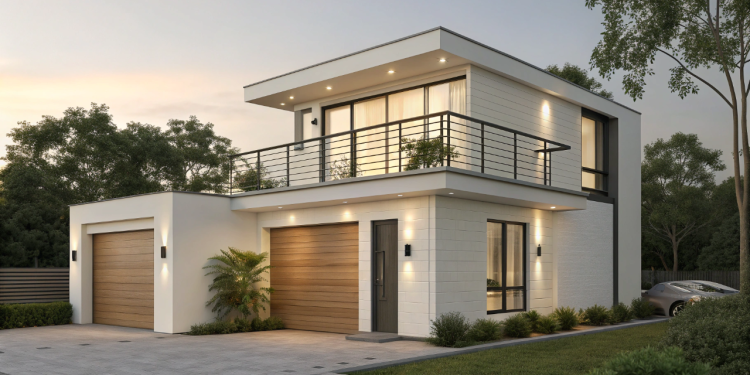 Casa moderna compacta com 2 quartos, 1 suíte, varanda e garagem ideal para terrenos urbanos